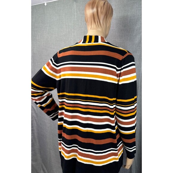 Ruby Rd. Woman Size 1X Open Cardigan Black Brown Yellow Stripe Pockets - Picture 8 of 11